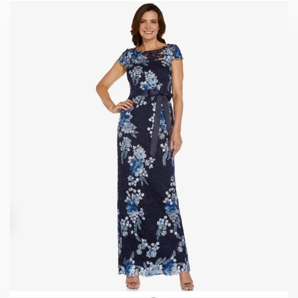 Adrianna Papell Embroidered Column Gown
